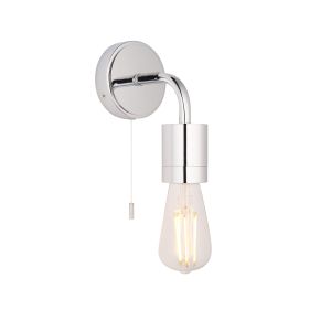 Adriano 1 Light E27 Polished Chrome IP44 Bathroom Wall Light With Pull Cord Switch