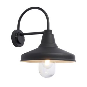 Farmhouse 1 Light E27 Black Outdoor IP44 Wall Light C/W Clear Glass Shade