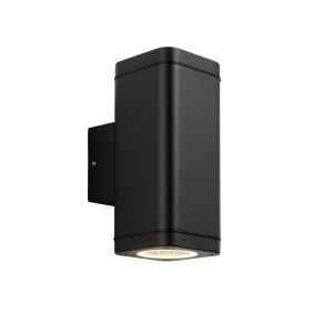 Milton 2 Light GU10 Black Outdoor IP44 Wall Light With Clear Glass Diffuser