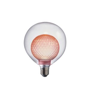 Aylo Pink E27 3W 170lm LED Bulb With Clear Glass Outer Shade & Facetted Tinted Pink Inner Glass Shade