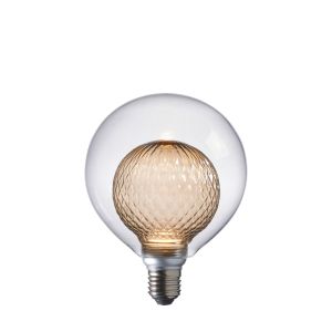 Aylo Grey  E27 3W 170lm LED Bulb With Clear Glass Outer Shade & Facetted Tinted Grey Inner Glass Shade
