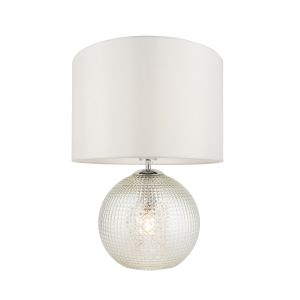Knighton 2 Light E27 & E14 Clear Tinted Facetted Glass Lamp Base With Inline Switch C/W Vintage White Fabric Shade
