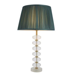 Annabelle 1 Light E14 Table Lamp Brushed Gold With Frosted Crystal Glass With Inline Switch C/W Freya 14" Fir Gathered SIlk Fabric Shade