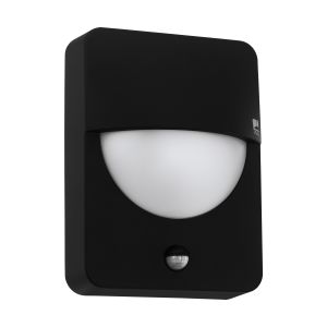 Salvanesco 1 Light PIR Outdoor IP44 Black Wall Light With Plastic White Diffuser