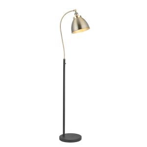 Franklin 1 Light E27 Black Adjustable Floor Lamp With Antique Rolled Edge Metal Shade With Inline Foot Switch