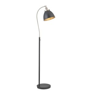 Franklin 1 Light E14 Aged Pewter Adjustable Head Floor Lamp With Matt Black Rolled Edge Metal Shade With Inline Foot Switch