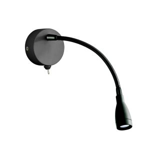 Flexy 1 Light LED Integrated Adjustable Reading Light With Toggle switch Black Metal With Polished Chrome