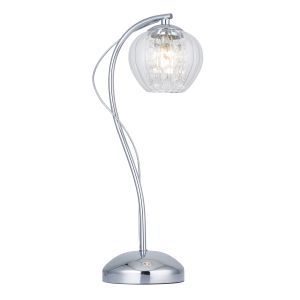 Mesmer 3 Light G9 Polished Chrome Table Lamp With Clear Ribbed Glass With Clear Faceted Glass Drops With Inline Switch