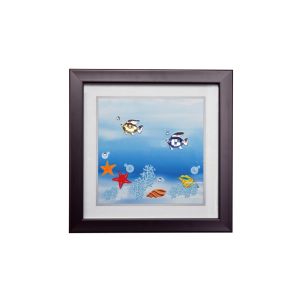 (DH) Aqua Swimming Fish, Black Frame, Amber, Blue, Clear Crystal