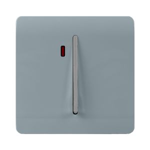 Trendi, Artistic Modern 45 Amp Neon Insert Double Pole Switch Cool Grey Finish, BRITISH MADE, (35mm Back Box Required), 5yrs Warranty