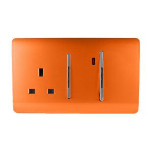 Trendi, Artistic Modern Cooker Control Panel 13amp with 45amp Switch Orange Finish, BRITISH MADE, (47mm Back Box Required), 5yrs Warranty
