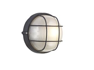 Avon Round Wall/Ceiling Lamp, 1 Light E27, IP44, Black/Glass