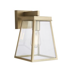 Knurl 1 Light E27 Matt Antique Brass Die Cast IP44 Outdoor Lantern Wall Light With Clear Glass Shade