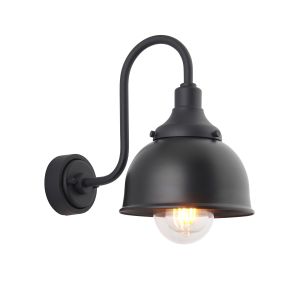 Marea 1 Light E27 Matt Black Die Cast IP44 Outdoor Swan Neck Wall Light With Clear Glass Shade