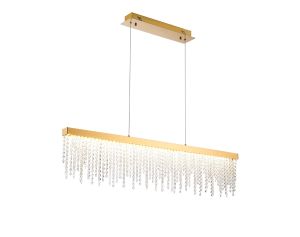 Bano Linear Dimmable Pendant 40W LED, 4000K, 4200lm, French Gold / Crystal Chain, 3yrs Warranty