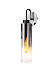 Blokus Single Switched Wall Lamp, 1 Light, E27, Black/Smoke Fade Glass