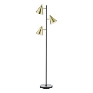 Branco 3 Light E27 Black And Satin Gold Floor Lamp With Inline Foot Switch