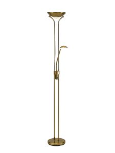 Brazier 2 Light Floor Lamp With USB 2.1 mAh Socket, 20+5W LED, 3000K Touch Dimmer, 2300lm, Aged Brass, 3yrs Warranty