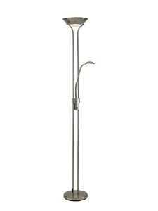 Brazier 2 Light Floor Lamp With USB 2.1 mAh Socket, 20+5W LED, 3000K Touch Dimmer, 2300lm, Satin Nickel, 3yrs Warranty