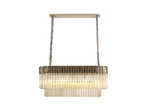 Brewer 100 x 32cm Pendant Rectangle 5 Light E14, Polished Nickel / Cognac Sculpted Glass, Item Weight: 21kg