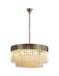 Brewer 80cm Pendant Round 12 Light E14, Polished Nickel / Cognac Sculpted Glass, Item Weight: 25.4kg