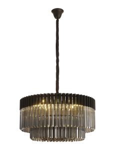 Brewer 80cm Pendant Round 12 Light E14, Matt Black / Smoke Sculpted Glass, Item Weight: 25.4kg