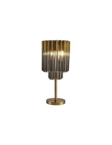 Brewer 30 x H65cm Table Lamp 3 Light E14, Brass / Smoke Sculpted Glass