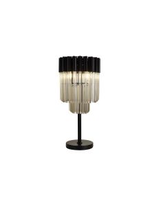 Brewer 30 x H65cm Table Lamp 3 Light E14, Matt Black / Cognac Sculpted Glass