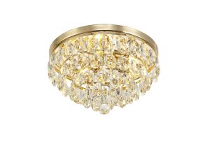 Brisa Flush Ceiling, 3 Light E14, French Gold/Crystal