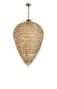 Brisa Acorn Pendant, 25 Light E14, French Gold/Crystal, Item Weight: 64.60kg