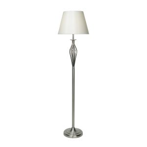 Bybliss 1 Light E27 Satin Chrome Floor Lamp With Open Metalwork With Inline Foot Switch C/W Ccrain Shade