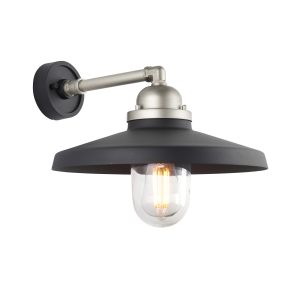 Citta 1 Light E27 Matt Black & Aged Pewter Die Cast Aluminium & Steel IP44 Outdoor Industrial Wall Light With Clear Glass Shade