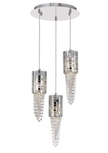 Camden Pendant 3 Light G9 Round Polished Chrome/Mosaic Glass/Crystal