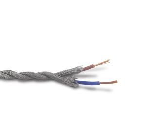Cavo 1m Silver Braided Twisted 2 Core 0.75mm Cable VDE Approved (qty ordered will be supplied as one continuous length)