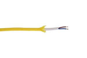 Cavo 1m Yellow Braided 2 Core 0.75mm Cable VDE Approved (qty ordered will be supplied as one continuous length)