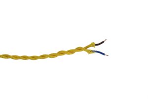 Cavo 1m Yellow Braided Twisted 2 Core 0.75mm Cable VDE Approved (qty ordered will be supplied as one continuous length)