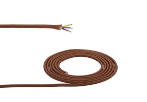Cavo 1m Brown Braided 3 Core 0.75mm Cable VDE Approved (qty ordered will be supplied as one continuous length)