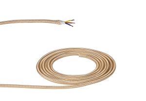 Cavo 1m Gold Braided 3 Core 0.75mm Cable VDE Approved (qty ordered will be supplied as one continuous length)