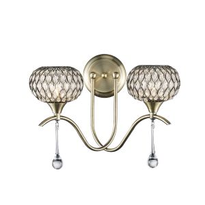 Chelsie Wall Lamp 2 Light G9 Antique Brass/Clear Beaded Glass