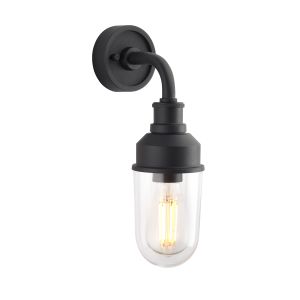 Bella 1 Light E27 Matt Black Die Cast IP44 Outdoor Industrial Wall Light With Clear Glass Shade