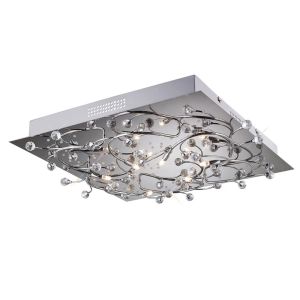 Fia Flush Ceiling Square 6 Light G4 With White LEDs Polished Chrome/Crystal, NOT LED/CFL Compatible