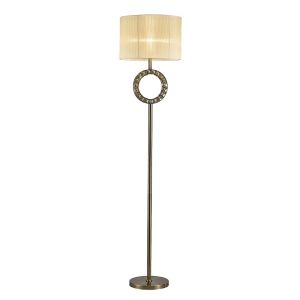Florence Round Floor Lamp With Ccrain Shade 1 Light E27 Antique Brass/Crystal Item Weight: 18.24kg