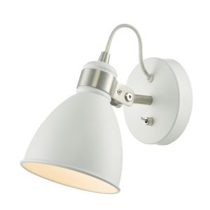 Frederick 1 Light E14 White With Brushed Nickel Metalwork Adjustable Wall Spotlight With Toggle Switch