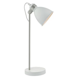 Frederick 1 Light E27 White With Satin Chrome Metalwork Adjustable Table Lamp White Inline Switch