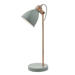 Frederick 1 Light E27 Grey With Copper Metalwork Adjustable Table Lamp White Inline Switch