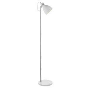 Frederick 1 Light E27 White With Satin Chrome Metalwork Adjustable Floor Lamp White Inline Foot Switch