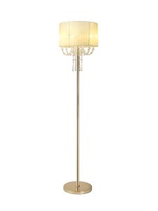 Freida Floor Lamp With Ivory Ccrain Shade 3 Light E14 French Gold/Crystal