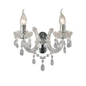 Gabrielle Wall Lamp 2 Light E14 With Glass Sconce & Glass Droplets/Polished Chrome