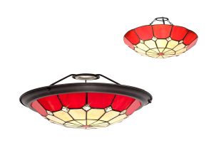 Galactic Tiffany 35cm Non-electric Uplighter Shade, Ccrain/Red/Clear Crystal Centre/Aged Antique Brass Trim
