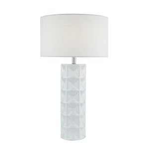 Gift 1 Light E27 White Table Lamp With 3D Pattern With Inline Switch C/W White Linen Shade